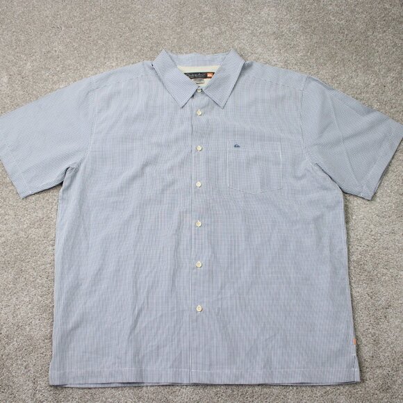 Quiksilver Waterman Shirt Mens 2XL XXL Blue/White Polynosic/Polyester S/S Button - Picture 2 of 14